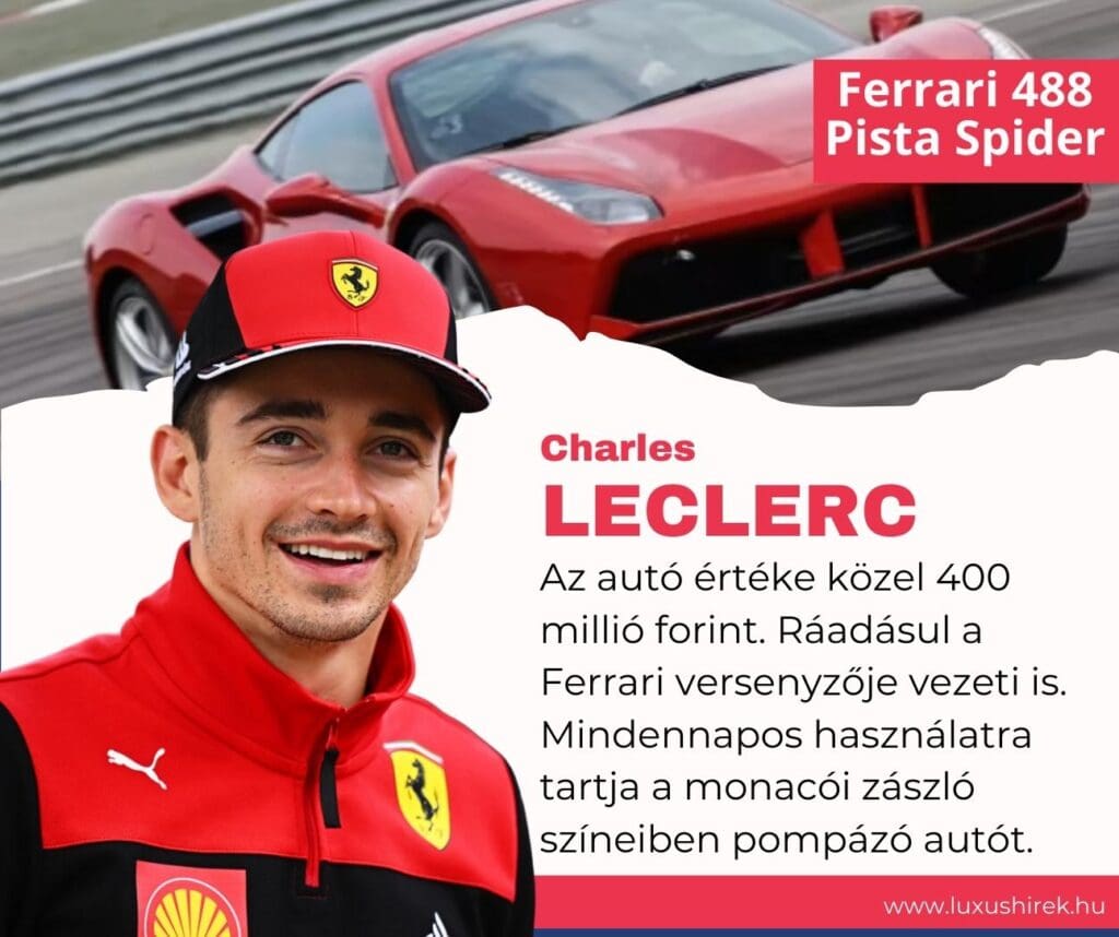 Charles Leclerc a Ferrari pilótája egy Ferrarit vezet (Ferrari 488 Pista Spider)