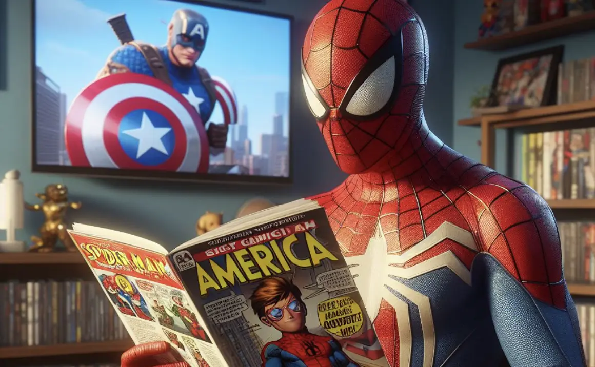 pókember america kapitány képregényt olvas